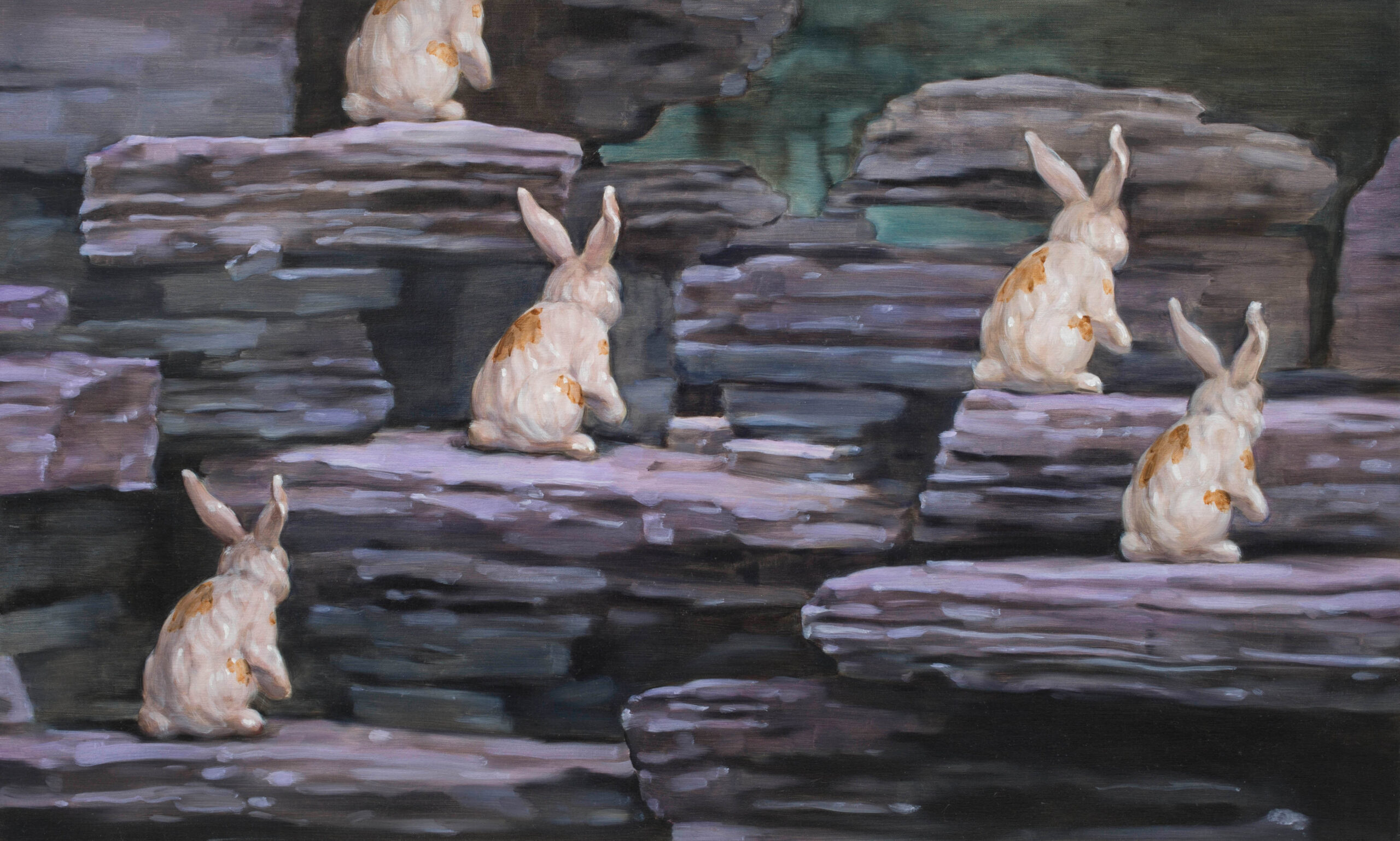 《五只兔子》70×115cm布面油画2018副本